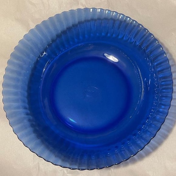 GORGEOUS COLOREX SCALLOPED / FLUTED 9 1/2" SERVING BOWL COBALT BLUE DISH BRAZIL - Picture 6 of 9